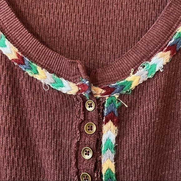Free People | NWT Rainbow Thermal Henley Tee Long Sleeve in Wine Size XS - Picture 6 of 16